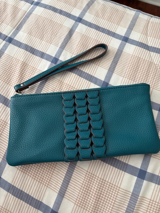 Handbags - Teal Wristlet Clutch with Braided Center Detail